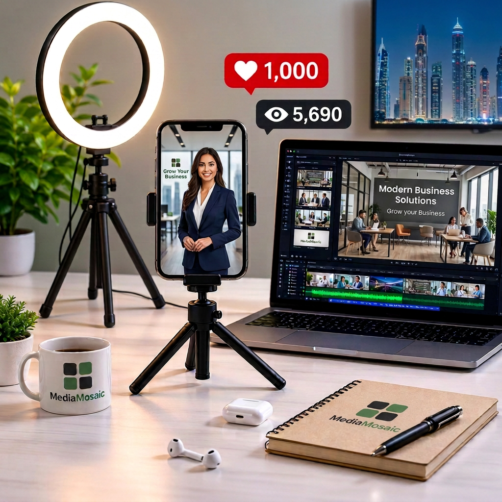 Media Mosaic content creation workspace for UAE service businesses and entrepreneurs